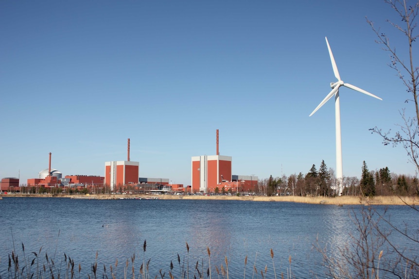 A wide view of the Olkiluoto nuclear power plant.