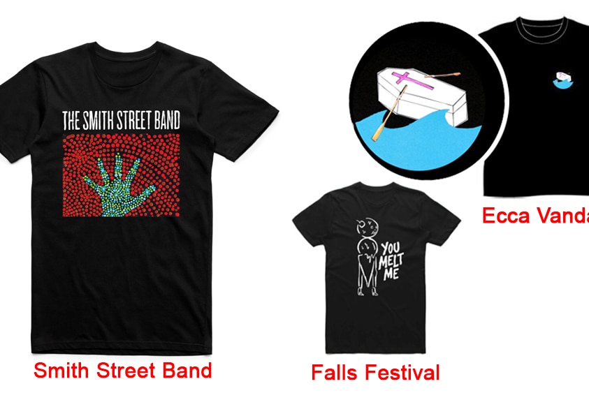 Charity t-shirts designed for Falls Festival 2017 by Smith Street Band and Ecca Vandal