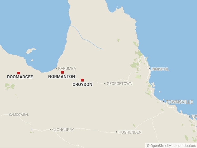Map showing Normanton, Karumba, Croydon, Doomadgee