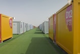 Cabins at a fan village for the FIFA World Cup in Qatar.