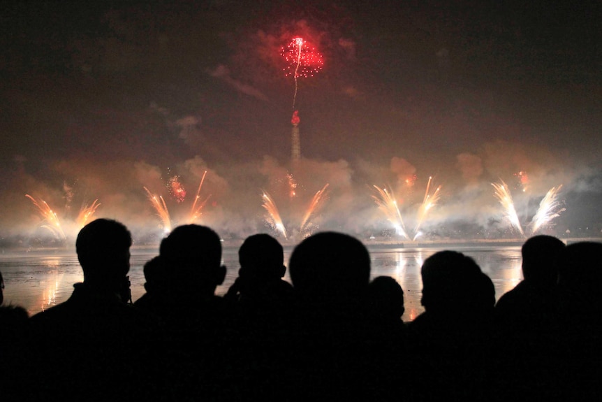 North Koreans watch firewords in Pyongyang