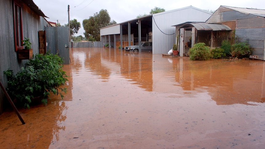 Floodwaters cover a property near Silverton in far west NSW.