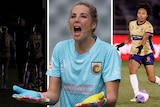 A composite image of three photos taken during the A-league Women Elimination Final