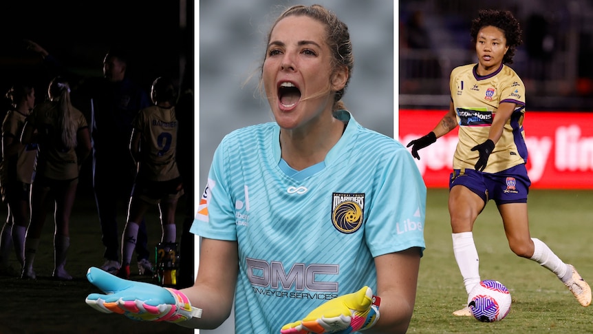 A composite image of three photos taken during the A-league Women Elimination Final