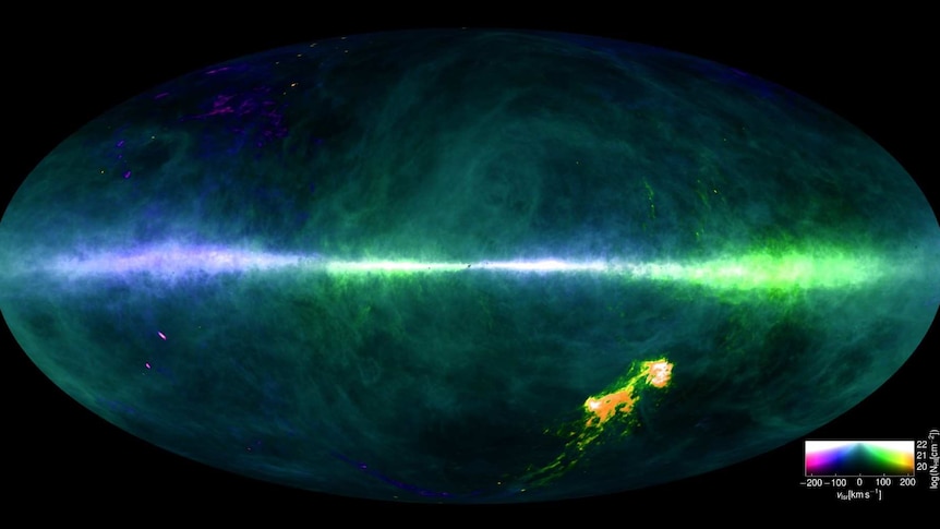 A coloured globe showing hydrogen in the Milky Way.