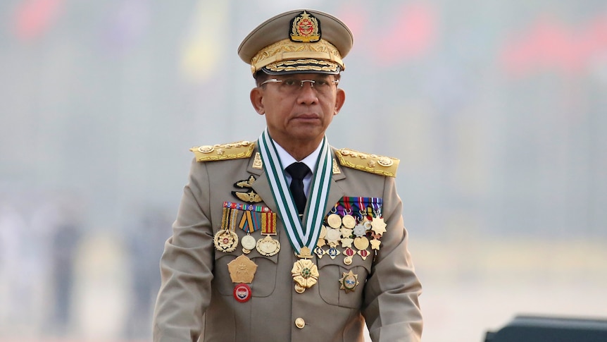 Myanmar Commander-in-Chief Min Aung Hlaing presides over an army parade