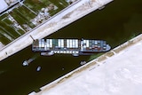 This satellite image shows the cargo ship wedged on the banks of the Suez Canal.