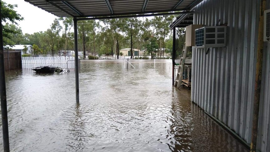 Floodwaters around a house at Bluewater, north of Townsville, on February 1, 2019.