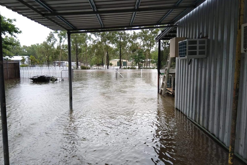 Floodwaters around a house at Bluewater, north of Townsville, on February 1, 2019.