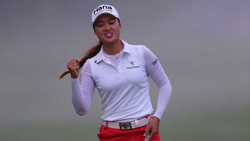 Minjee Lee celebrates eagle in final round at Kingsmill Championship