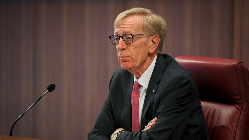 Commissioner Kenneth Hayne presides over a banking royal commission hearing.