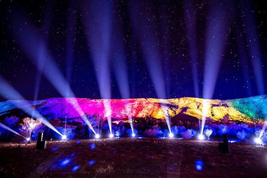 Last year's Parrtjima Desert Park light show projected across the Macdonnell Ranges.