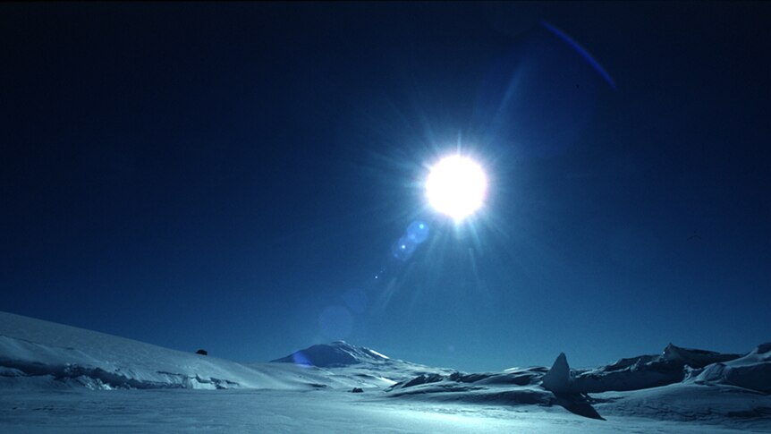 A sun setting in Antarctica.