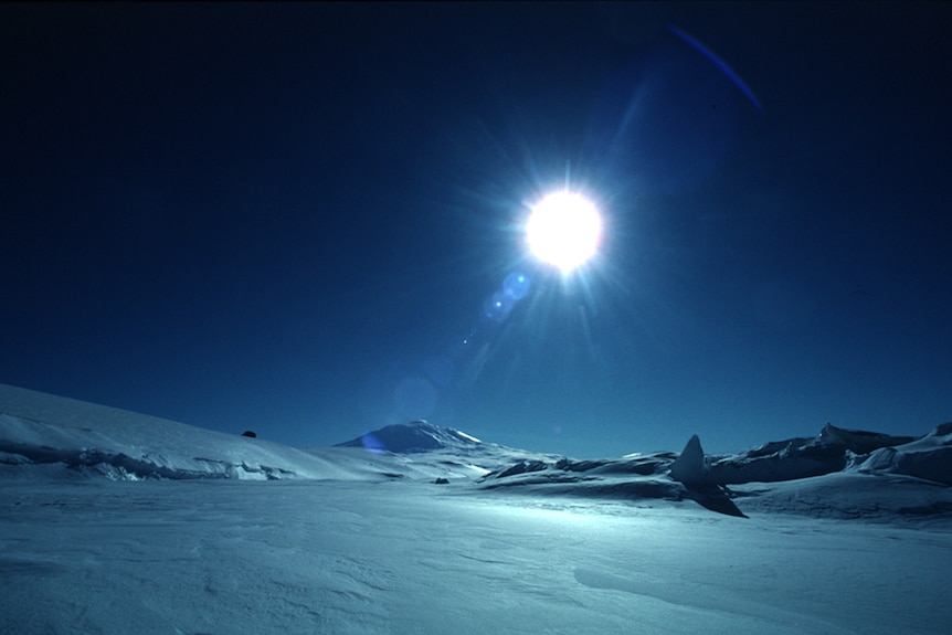 A sun setting in Antarctica.