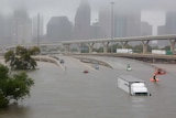 Houston's highway 45 is submerged from the effects of Hurricane Harvey.