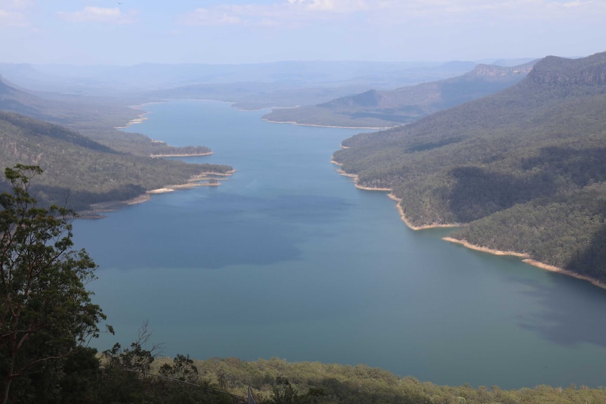 A lake surrounded by mountains