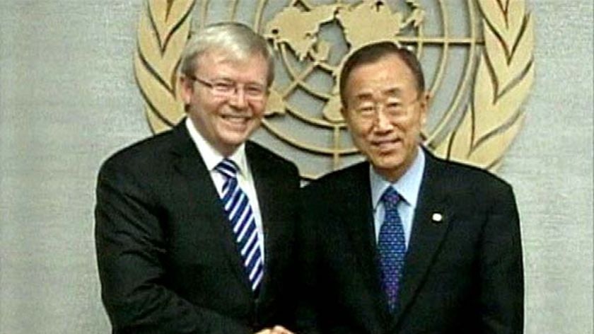 Former prime minister Kevin Rudd meets with UN Secretary-General Ban Ki-moon