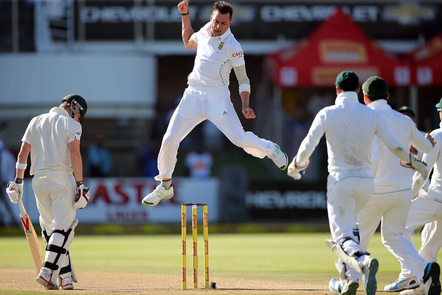 South Africa's Dale Steyn dismisses Australia's Steve Smith on day four of the second Test.