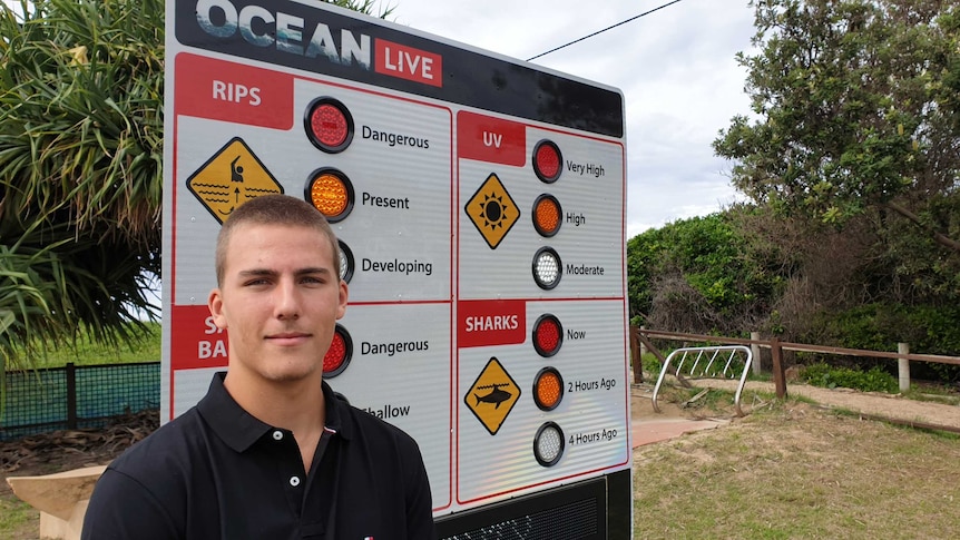 Inventor of the Ocean Live beach safety system, Jackson Harrigan, hopes the signage will help save lives.