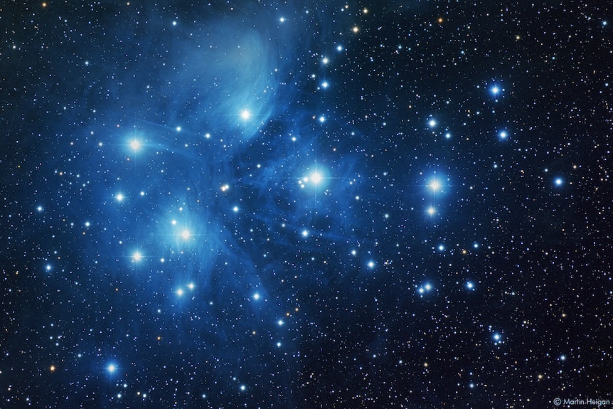 Close-up of the Pleiades star cluster
