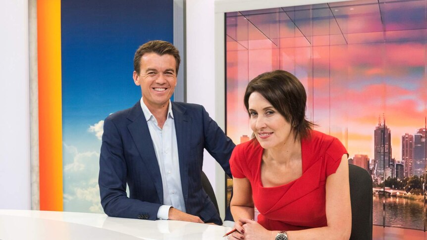 Michael Rowland and Virginia Trioli on the set of News Breakfast.