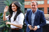 Composite image of Meghan Markle waving and Piers Morgan walking from a car.