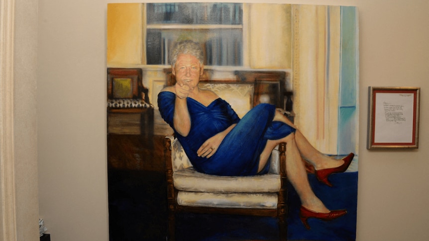 bill clinton blue dress in Tapestry Clinton's Portrait Has Hint Of
