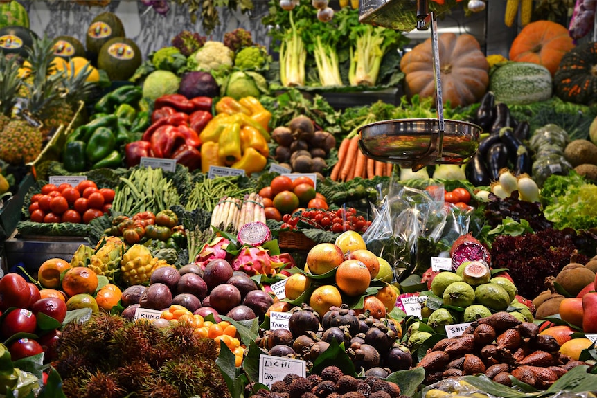 Various vegetables at a fruit and vegetable shop