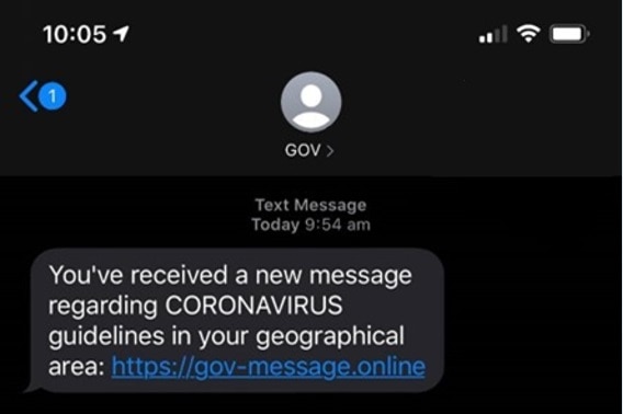 A text message that appears to be from "GOV" advertising a video link.