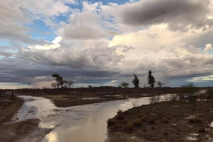 Rain over the ground at Kiriwina Station.