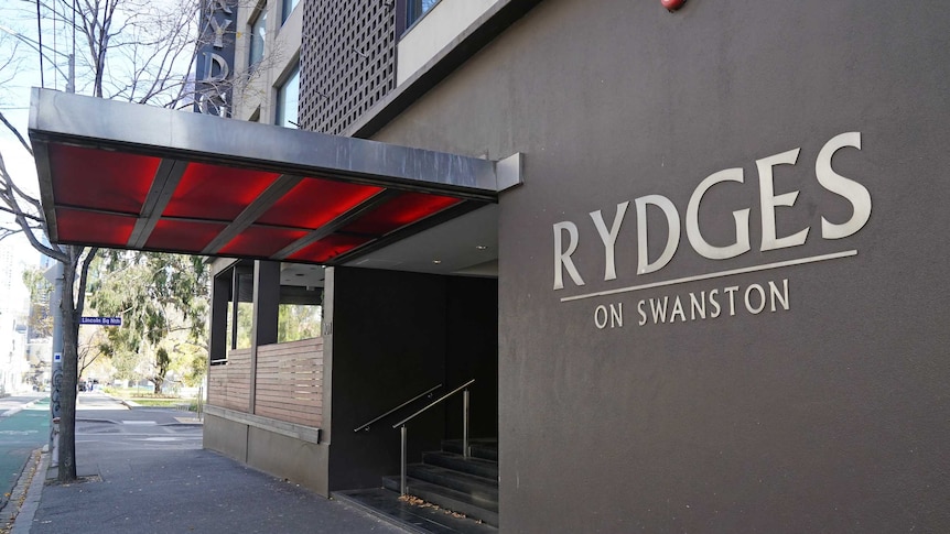The sign outside the Rydges on Swanston Hotel.