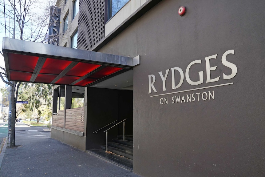 The sign outside the Rydges on Swanston Hotel.