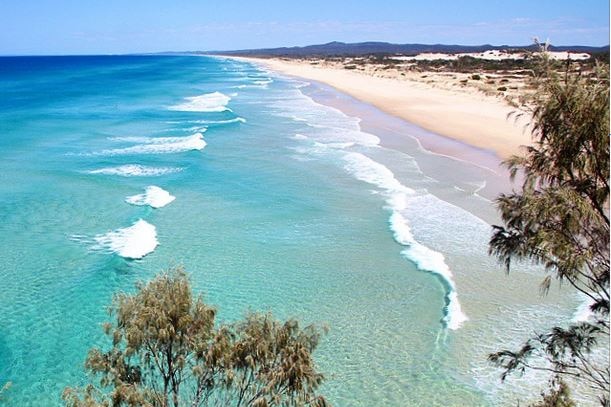 Looking down the eastern beach from Harper's Rocks and the Cape Cliffs on Moreton Island.