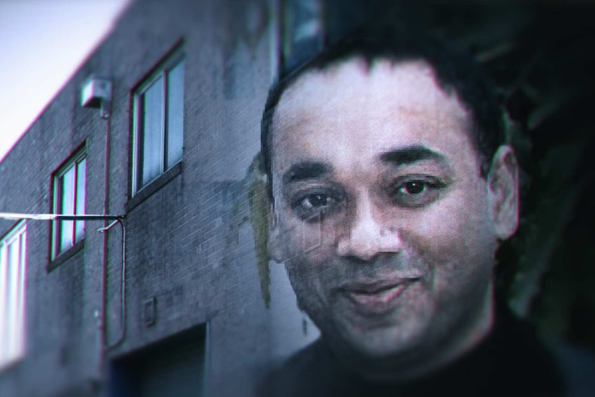 Composite image shows the face of Bobby Singh next to a building.