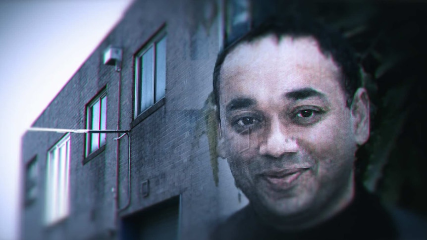 Composite image shows the face of Bobby Singh next to a building.