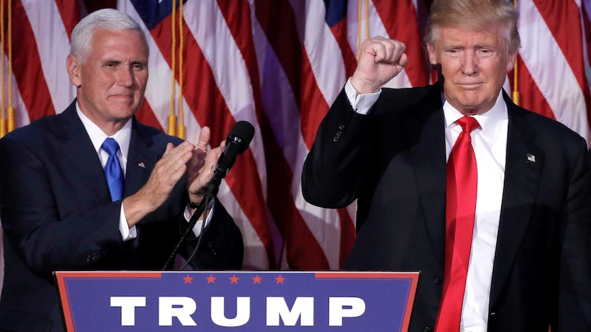 Mike Pence and Donald Trump at their election night rally.