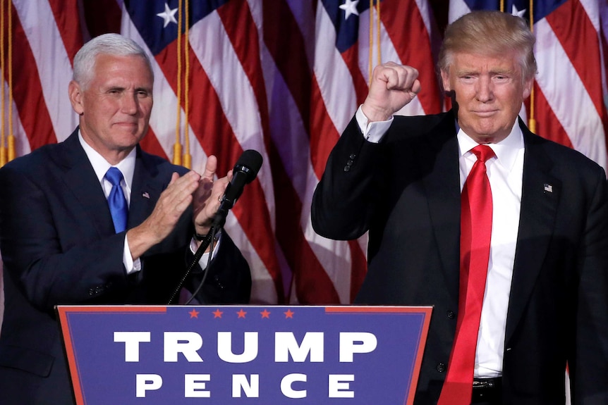 Mike Pence and Donald Trump at their election night rally.
