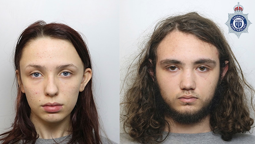 A mugshot of a teenage girl next to a mugshot of a teenage boy.