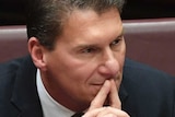 Senator Cory Bernardi sits in parliament with his hands folded and fingers entwined.