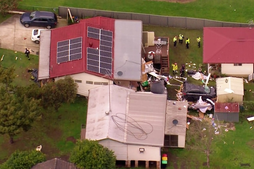 An aerial view of the home where the crash happened in Sydney's west
