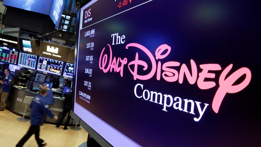 The Walt Disney Co. logo on a screen.