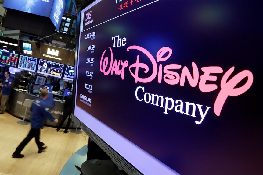 The Walt Disney Co. logo on a screen.