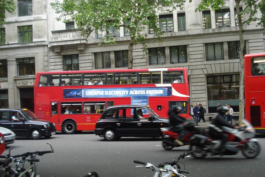 London traffic at rush hour.