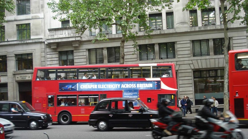 London traffic at rush hour.