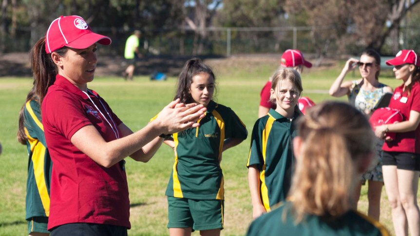 Natalie von Bertouch coaches students at her old school at Flagstaff Hill Primary.