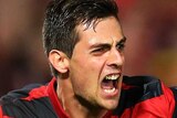 Wanderers' Tomi Juric celebrates a goal v Al-Hilal in the Asian Champions League final first leg.
