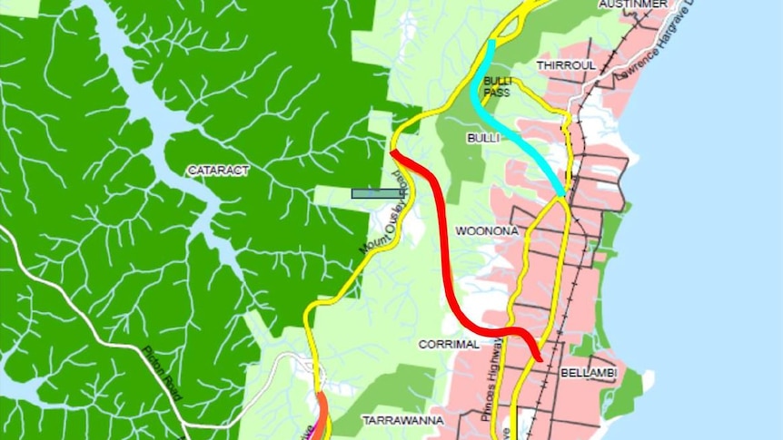 A map showing a possible link between Memorial Drive and Bulli Pass.