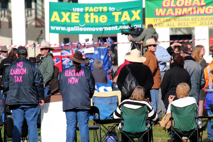 Carbon tax protesters outside Parliament House