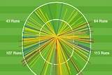 The wagon wheel of England's record-setting innings against Australia.