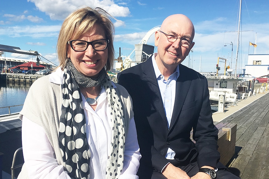 Anti-domestic violence campaigner Rosie Batty with Tasmanian commissioner for children and young people Mark Morrissey.